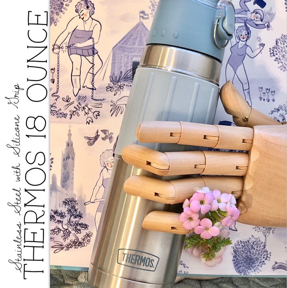 Thermos Stainless Steel Bottle with Blue Silicone Grip